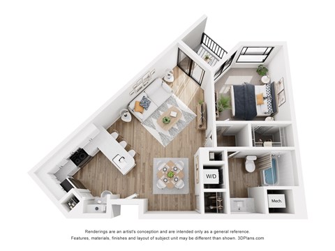Floor plan for 1 bed, 1 bath, 788 sqft
